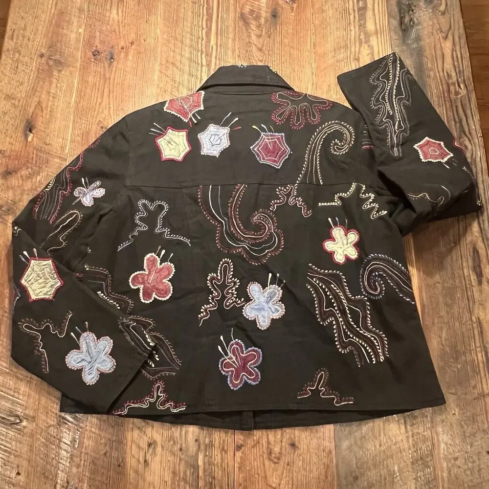 Yak Magik Jacket Women's Large Artisan Silk Embroidered Nepal Art to Wear Beaded